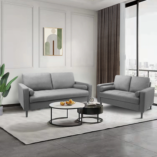 2pcs Set Velvet Pillow Back Sofa Removable Cushions with 3-seater Sofa & Loveseat