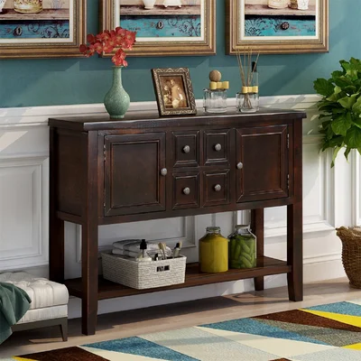 46'' Wide 4 Drawer Acacia Solid Wood Sideboard