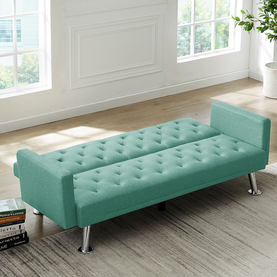 72.83" Convertible Folding Futon Fabric Sofa Bed, Adjustable Tufted Back Back Sofa