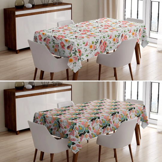 Pink Flowers Tablecloth, Floral Table Cover, Spring Home Textile, Summer Decoration, Kitchen Linens Gift, Gift For Wife
