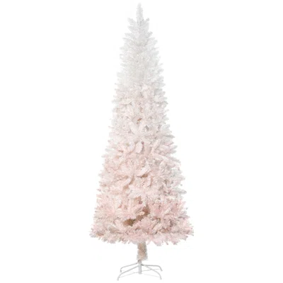 The Holiday Aisle® Pencil Artificial Christmas Tree With Pine Realistic Branches, Auto Open, Pink And White