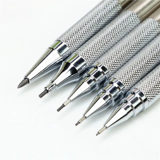 5 Pcs/Set Professional Metal Mechanical Pencil || Art Drawing Design - Hb 2B Black Pen Copper Stainless Steel