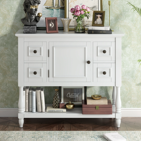 Modern Console Table Sofa Table with 4 Drawers, 1 Cabinet and 1 Shelf