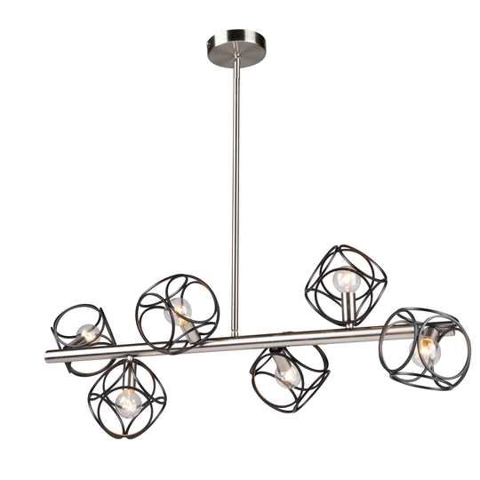 Artcraft Sorrento 6-Light Kitchen Island Light in Matte Black & Satin Nickel