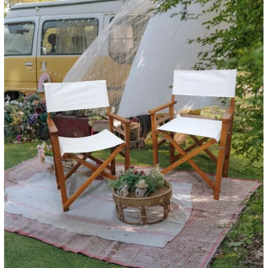 Folding Chair Wooden Director Chair Canvas Folding Chair Folding Chair 2 Pcs/set Populus + Canvas Camping Chairs Metal Frame