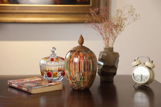 Colored-Pencil Heirloom Box - Wooden Lid Handmade Cast in Clear Resin Circle Shape By Henry Le Design