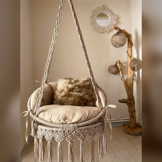 Macrame Hammock Chair, Round Swing, Hanging Cotton Swing Handmade