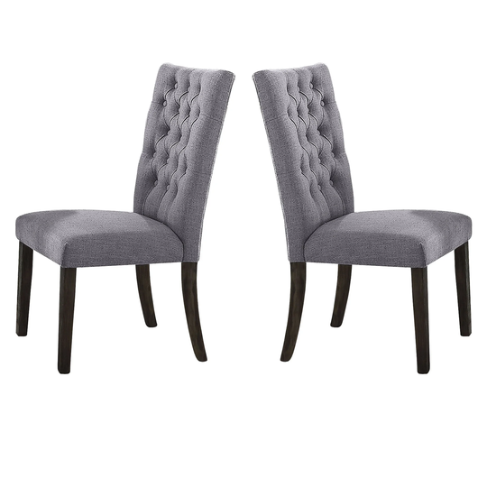 Fabric Upholstered Wooden Side Chair with Nail head Trim Accents, Gray and Brown, Set of Two
