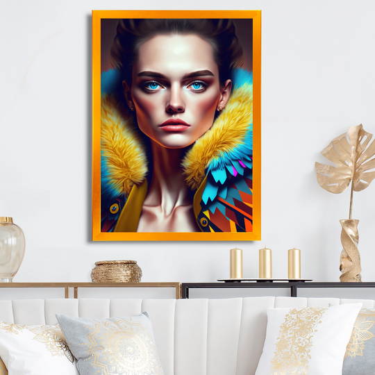 Designart 'Colorful Sensual Woman In Fur Coat V' Contemporary Glam Framed Art Print