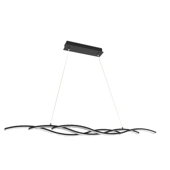 Ella Contemporary Linear Triple Light Wave Kitchen Pendant Matte Black with Integrated LED Lights
