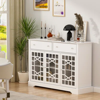 55.1" Wide Sideboard With Tempered Glass Door