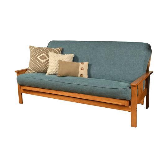 Somette Monterey Sofa in Butternut Finish with Removable Linen Mattress Cover