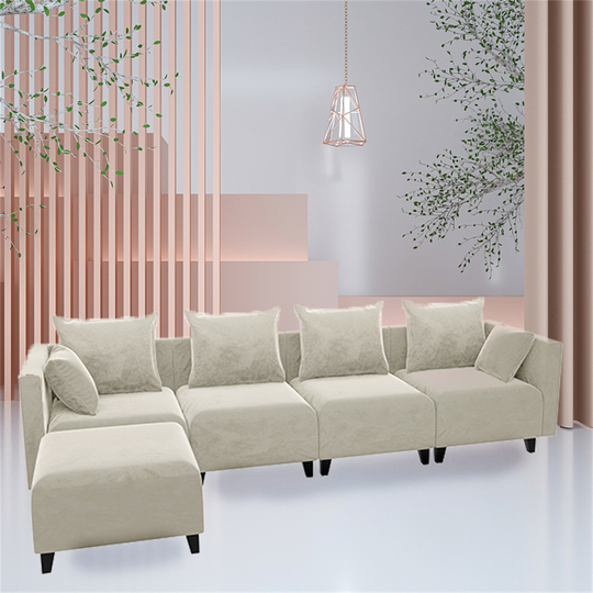 Sectional Sofa Modular Couch with 5 Seats for Living Room, Beige