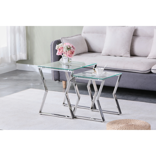 Nesting End Table Set of Glass Table