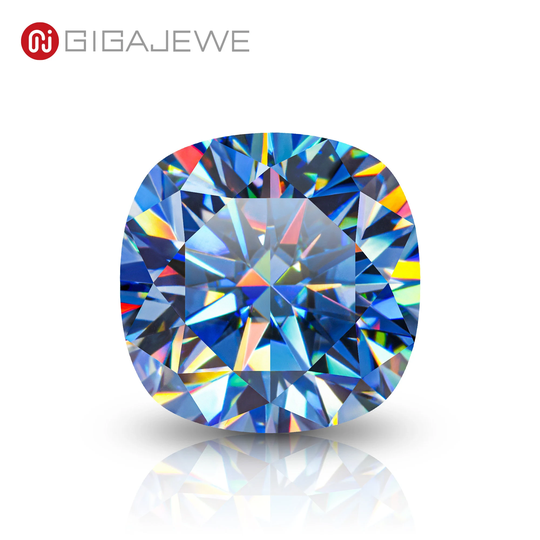 Gigajewe Natural Blue Color Cushion Cut Moissanite Loose Vvs1 Synthetic Gemstone By Excellent For Jewelry Making & Gift