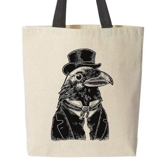 Victorian Steampunk Bird Canvas Tote With Black Handles, Bag, Book Bag