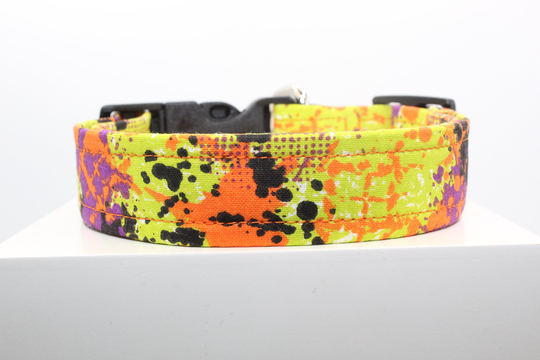Halloween Splashes Dog Collar, Handmade Custom Fabric Print Dogs