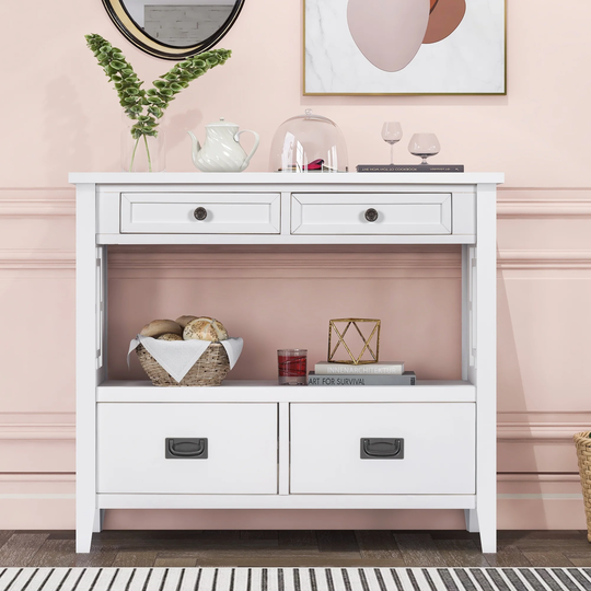 36'' Modern Console Table Sideboard Cabinet Side End Table Sofa Table with 4 Drawers and 1 Shelf, White