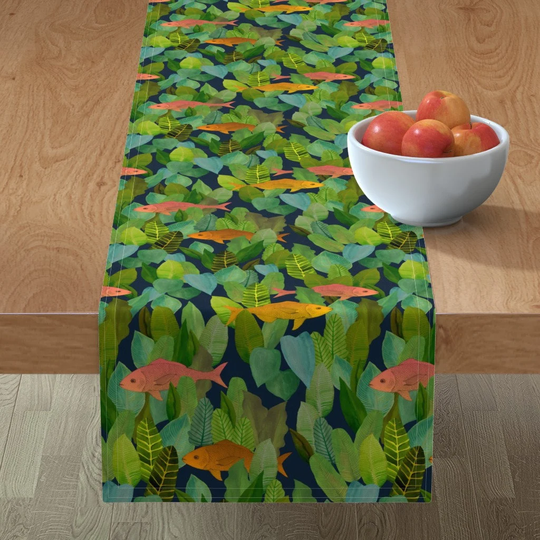 Surreal Jungle Table Runner - Forest Of Fish By Ceciliamok Maximalist Ocean Underwater Cotton Sateen Spoonflower