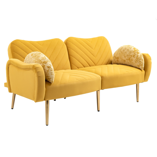 Modern Upholstered Loveseat Seats Sofa Convertible Folding Sleeper Sofa with 2 Bolster Pillows, Couches for Living Room 65 Inch