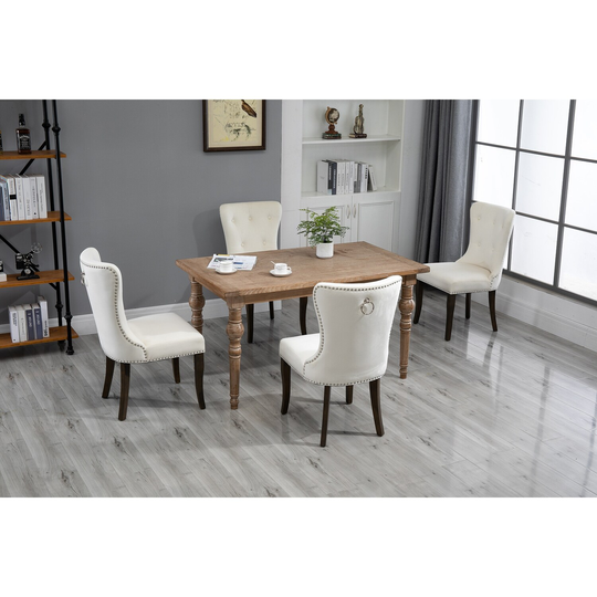 Dining Chair Tufted Armless Chair Upholstered Accent Chair with Metal Back Ring & Silver Nail Head Trim & Wood Legs, Set of 4