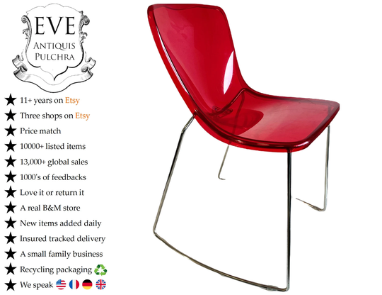 Vintage French Red See Through Plastic Metal Chair Seat Side Stand Display Shelf Prop Tabouret Two Available Kitchen Circa 1990-00's/Eve