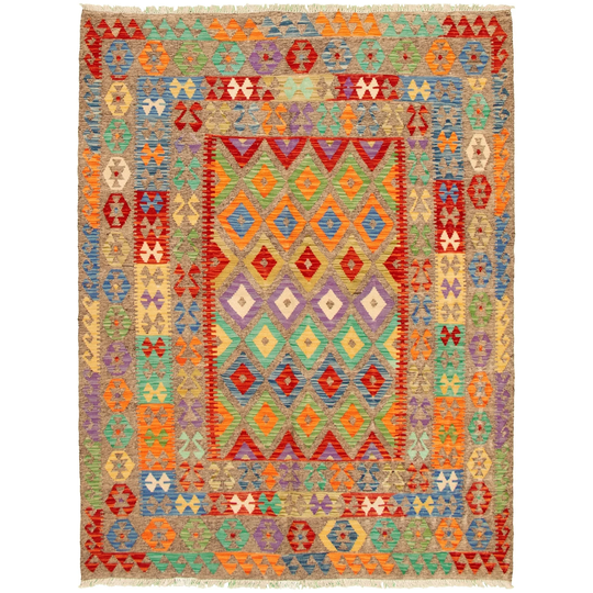 ECARPETGALLERY Flat-weave Bold and Colorful Multi Color Wool Kilim - 9'1 x 7'9
