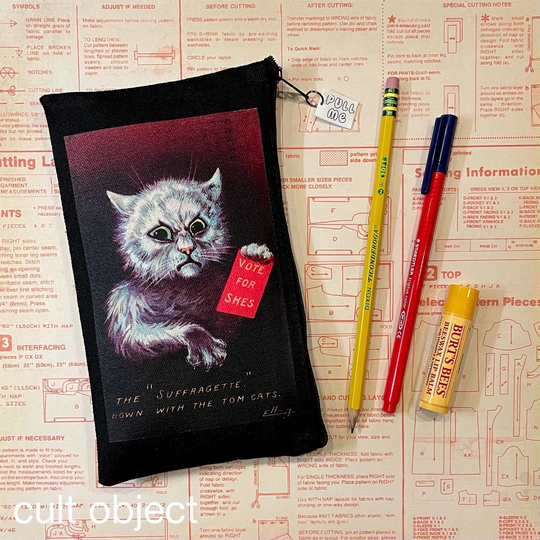 Vote For Shes Vintage Suffragette Cotton Blend Canvas 4 1/2" X 8" Zipper Pencil Pouch Makeup Cosmetic Travel Bag