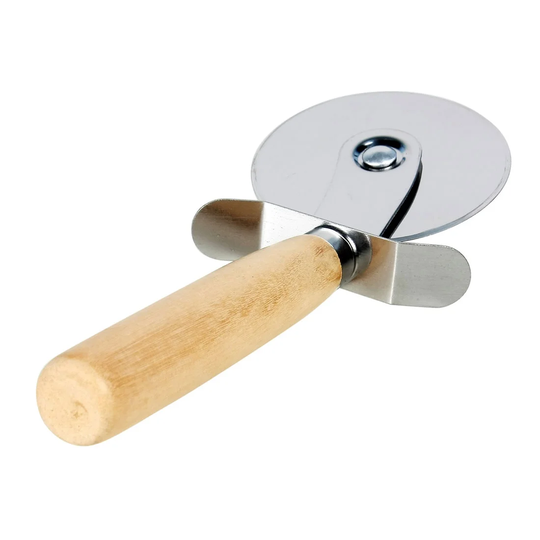 Kitchen Wooden Handle Stainless Steel Pastry Pizza Cutter Wheel Slicer - Silver Tone,Wood Color