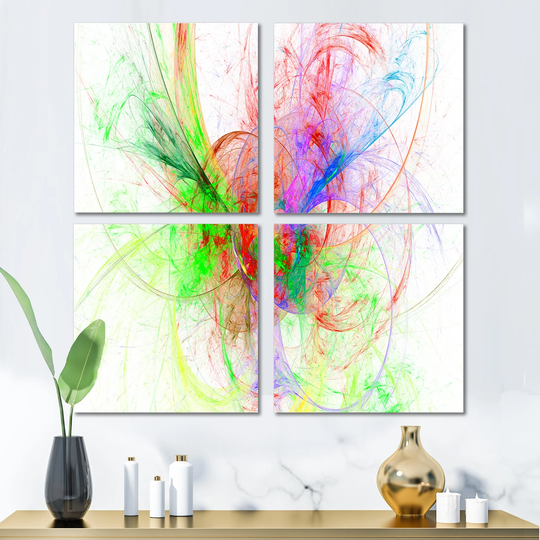 Designart 'Multi Color on White Fractal Design' Abstract Canvas Wall Art Print