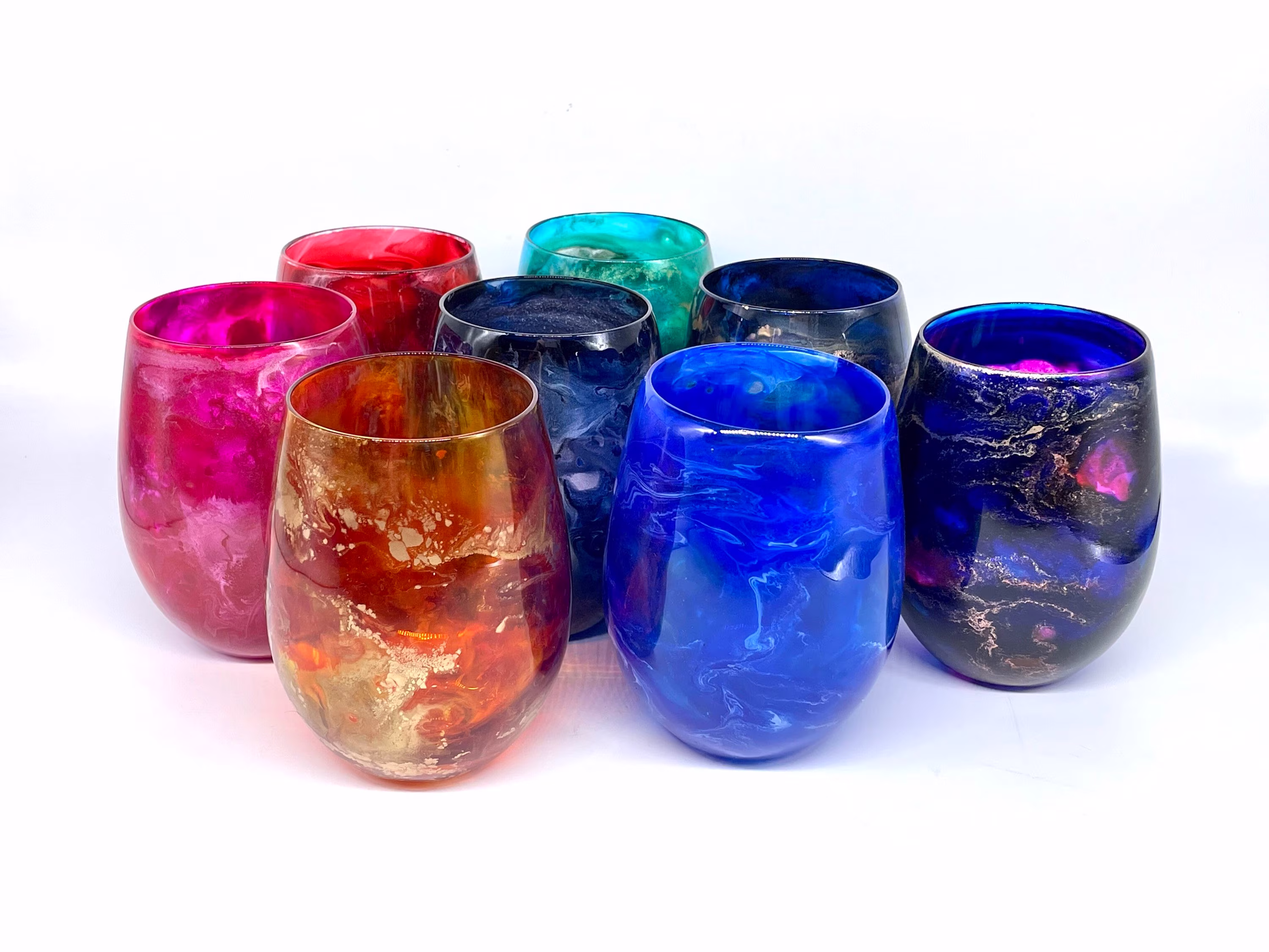 Customized Color Stemless Wine Glass Set Of Two | 2 Customize Resin Art