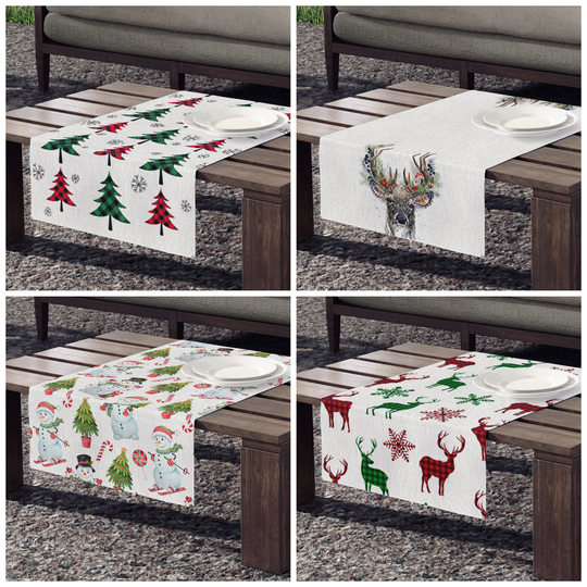 Winter Table Runner, Tree Table Runner, Red Green Buffalo Plaid Holiday Deer Head Runner