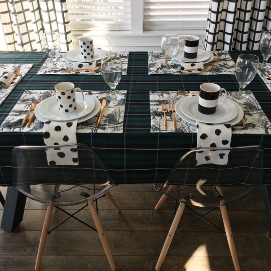 Green Plaid Tablecloth | Table Cloth, Douglas Modern Plaid, Black Watch Christmas Extra Long Tablecloth, Custom Sizes