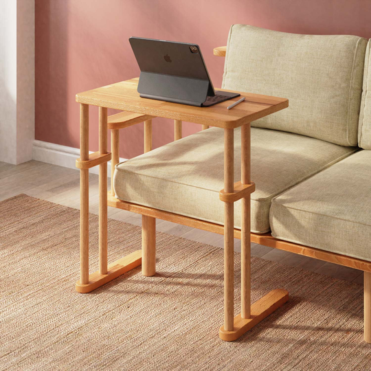 Solid Wood C Table For Couch Demontha, Minimalist End Table, Beech Side Round Coffee Home, Living & Office