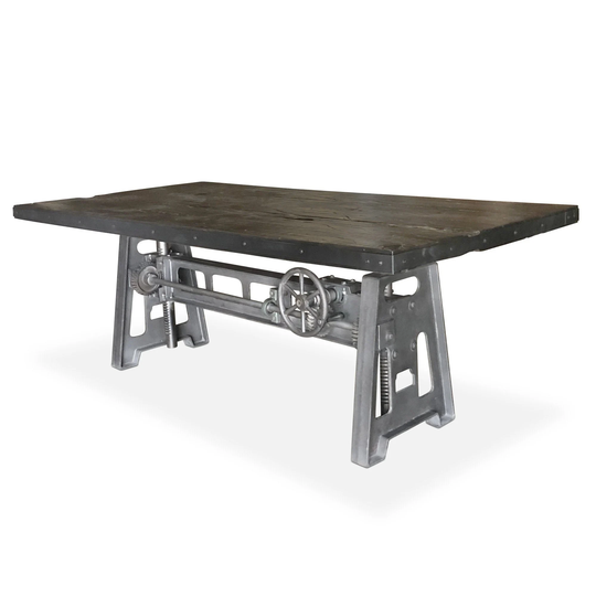 Industrial Dining Table - Cast Iron Base Adjustable Height Rustic Ebony