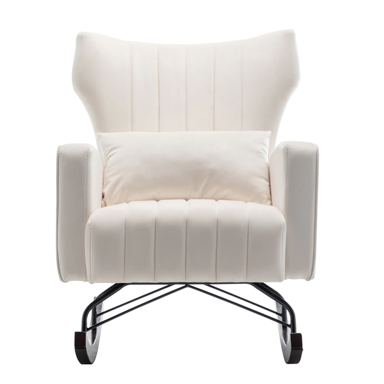 Velvet Nursery Accent Rocking Chair with Solid Metal Legs Upholstered