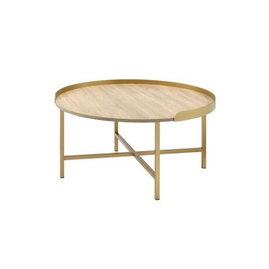 ACME Mithea Coffee Table in Oak Table Top & Gold Finish