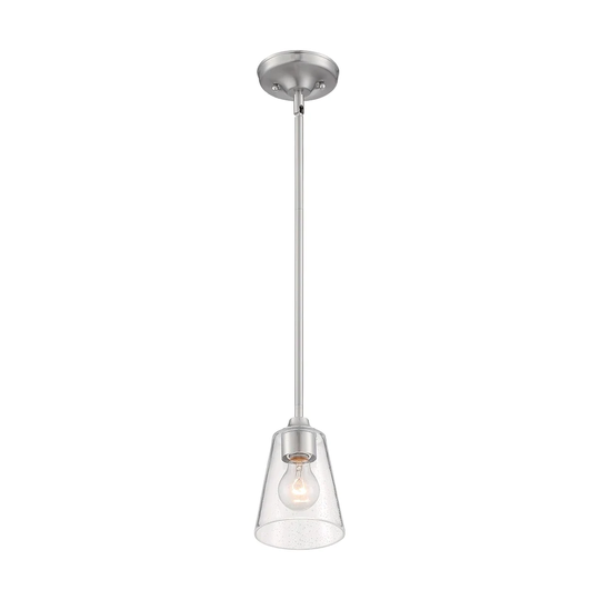 Bransel 1-Light Mini Pendant Fixture - Brushed Nickel Finish with Clear Seeded Glass - Brushed Nickel - Brushed Nickel