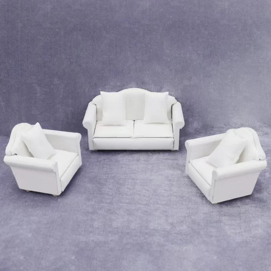 112 White Doll House Miniaure Sofa Set, Miniature Living Room Furniture, ]Doll Miniature Couch, Blythe Furniture Accessories