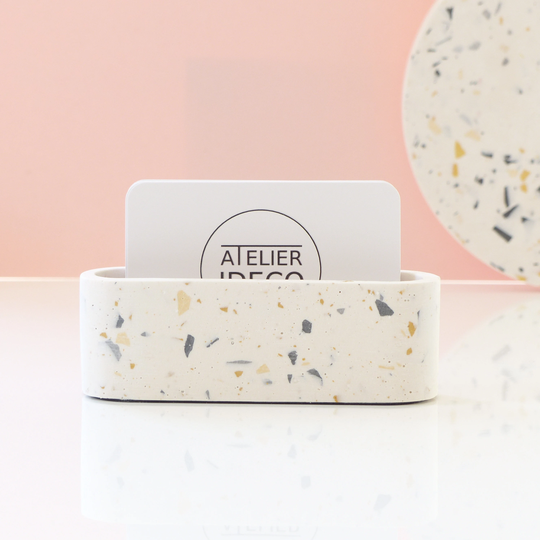 Atelier Ideco - White Jesmonite Terrazzo Business Card Display For Retail Counter