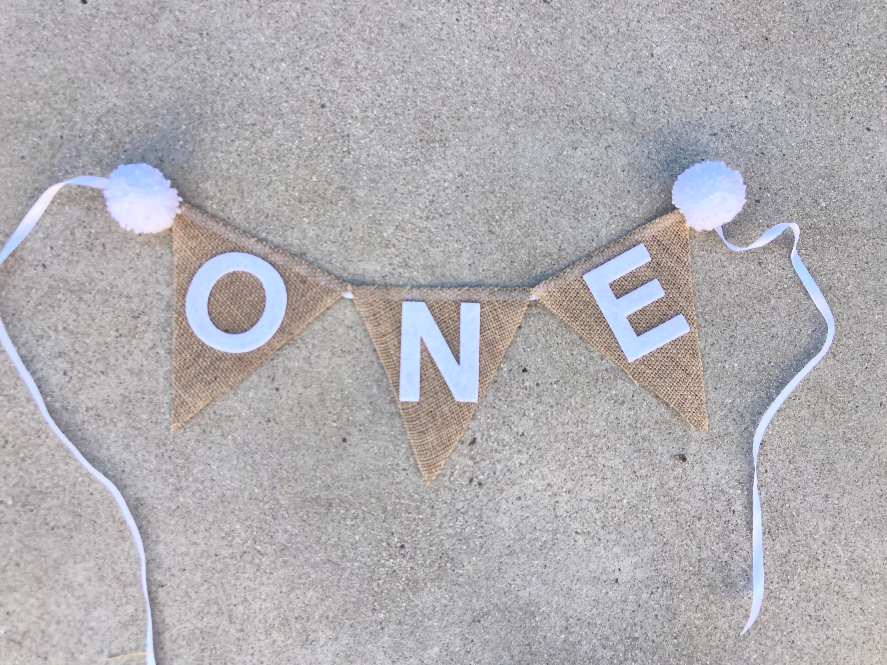 High Chair Banner - Neutral 1st Birthday Banner- Burlap & White One First
