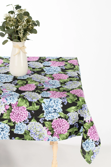 Table Cloth With Hydrangea Flowers, Hortensia Table Topper, Floral Cover, Linen Inspired By Nature