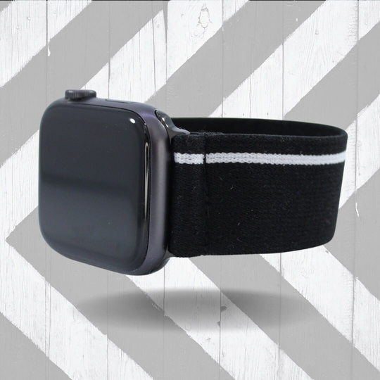 Elastic Watch Band For Apple - All Series | Models 1 8, Se, Ultra | Black White Racing Stripe