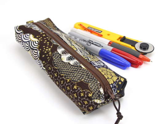 Kimono Pencil Cases, Gift Idea Under 15, Unique Pen Holder, Chrysanthemum Gold Brown