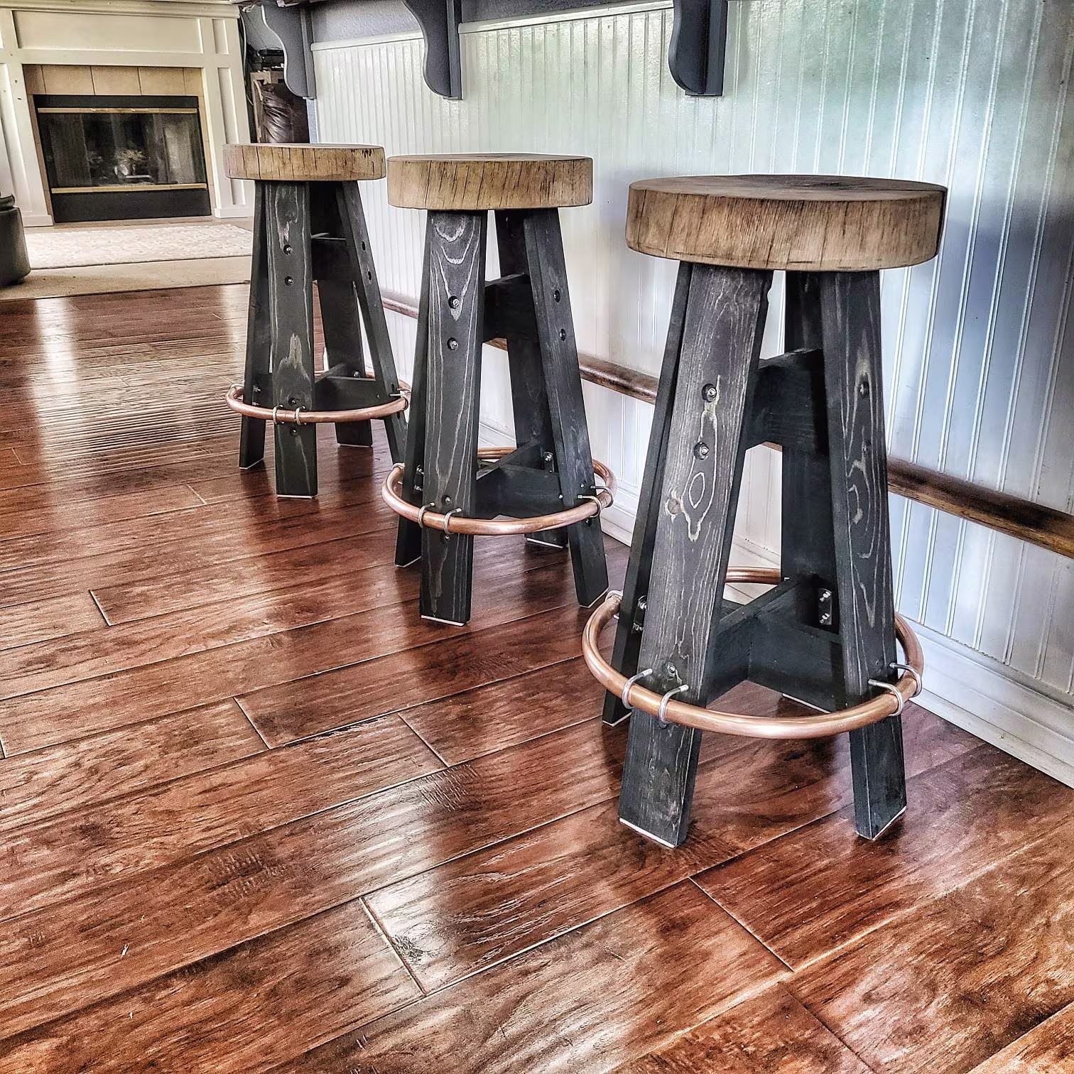 Black Bar Stools Big Wooden Hand Crafted Solid Wood Made Stool Kitchen Chairs Farmhouse