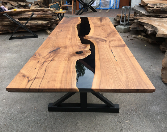 Walnut Black Epoxy Table/Wood Dining Live Edge River Coffee Natural