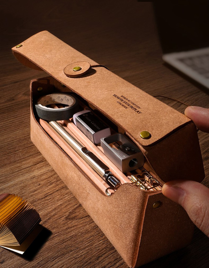 Leather Large Capacity Pencil Box | Multi Purpose Case Make-Up Bag Pens Cosmetic Stationery Organizer