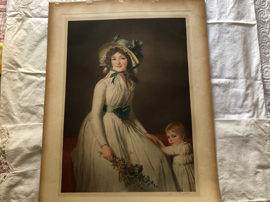 1923 L. Busiere Pencil Signed English Mezzotint Print Of Mother & Child, Printed in London