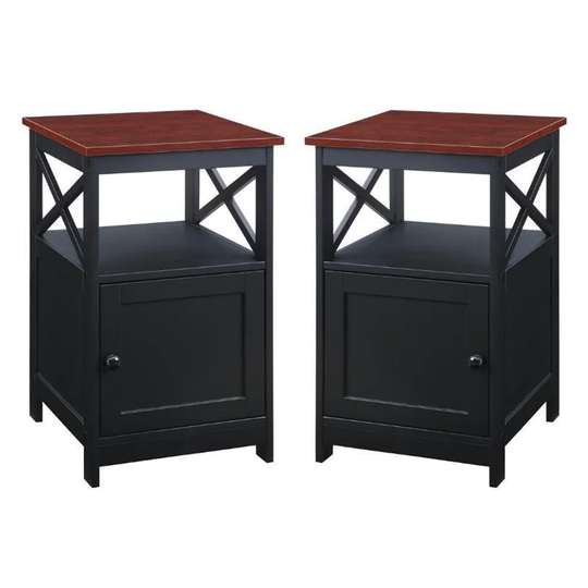 End Table with Cabinet Cherry and Black - Set of 2 - 54 x 84