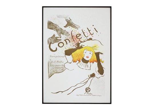 Confetti Color Lithograph Poster After Toulouse Lautrec Framed